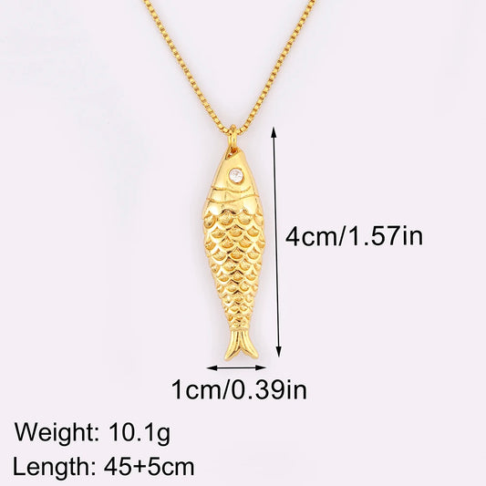 Fish Zircon Charm Necklace
