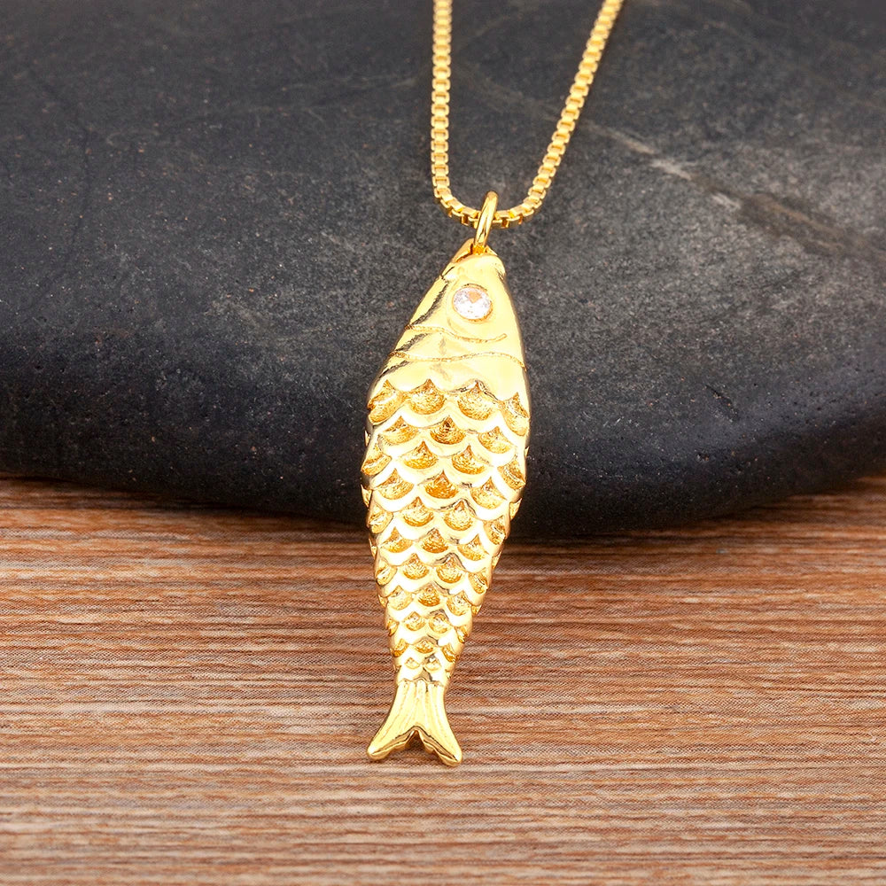 Fish Zircon Charm Necklace