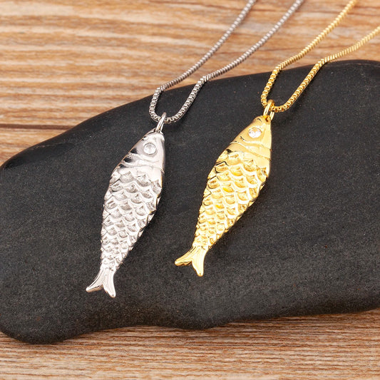 Fish Zircon Charm Necklace