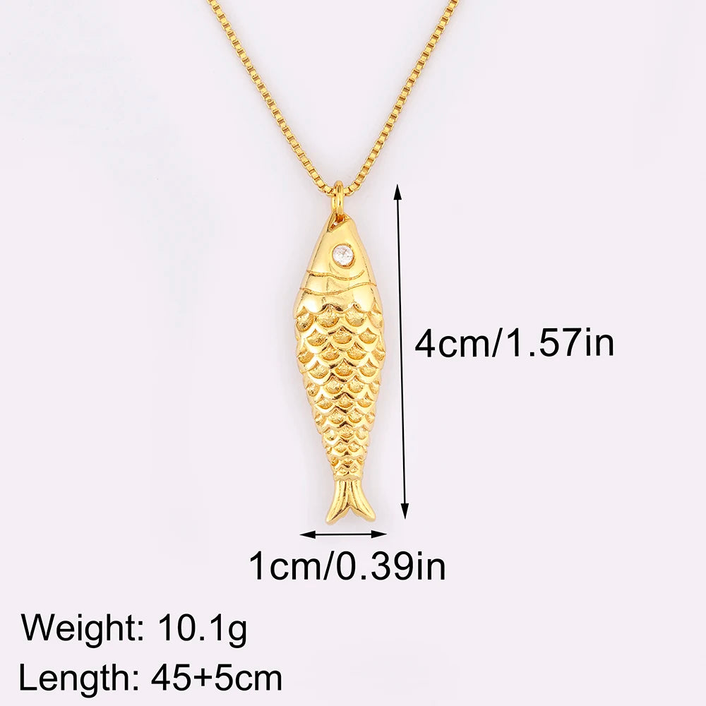 Fish Zircon Charm Necklace