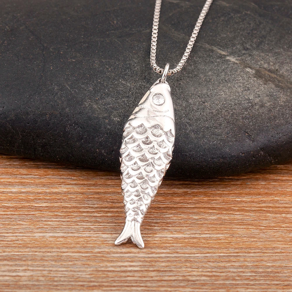 Fish Zircon Charm Necklace