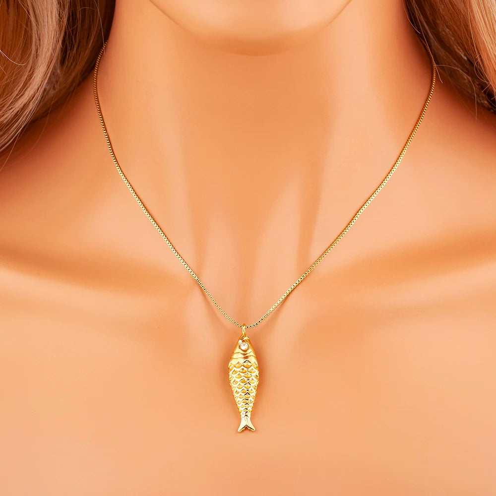 Fish Zircon Charm Necklace