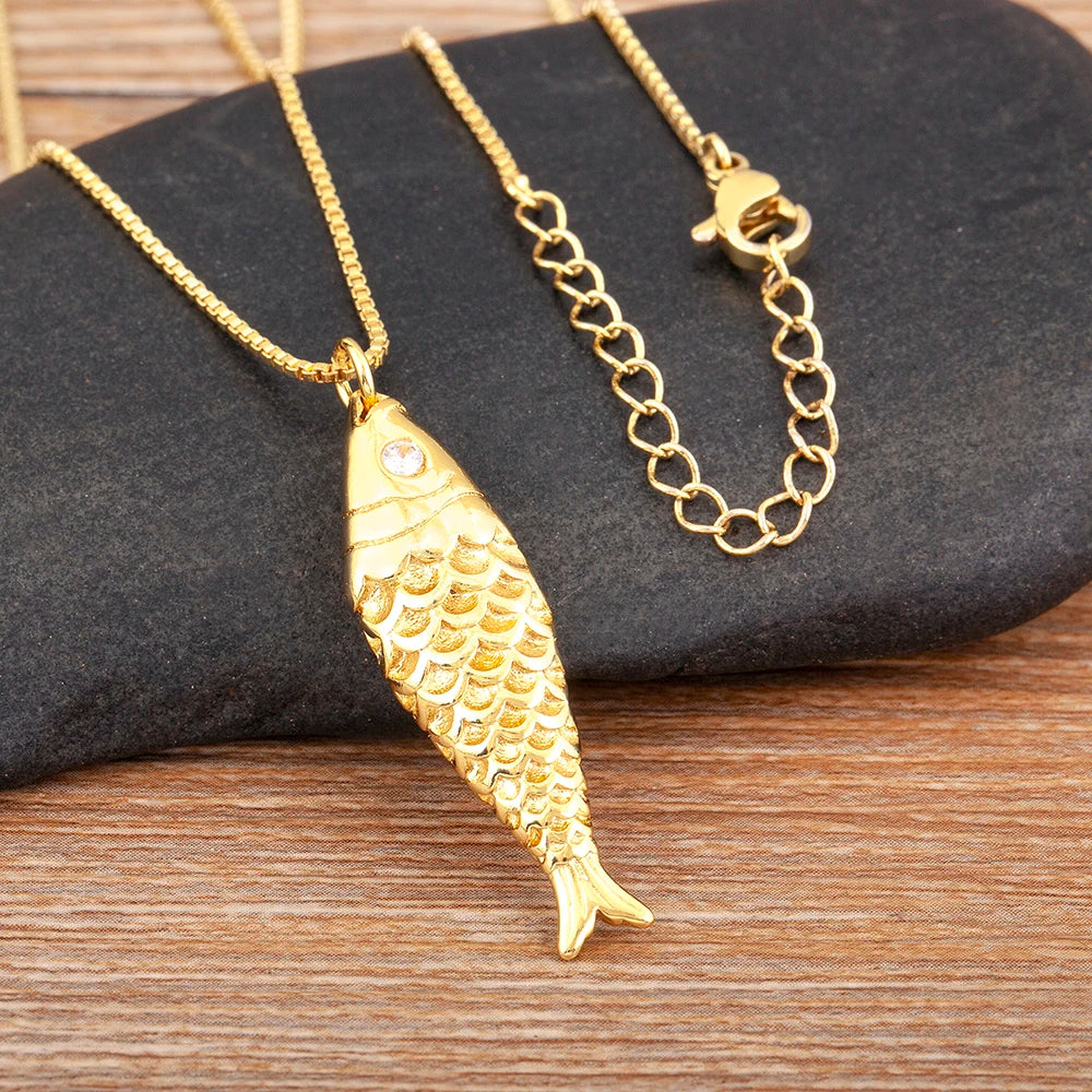 Fish Zircon Charm Necklace