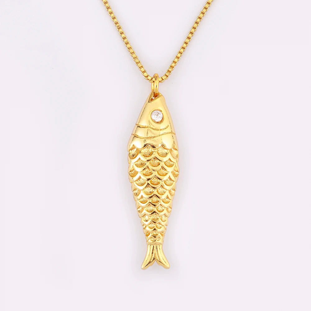 Fish Zircon Charm Necklace