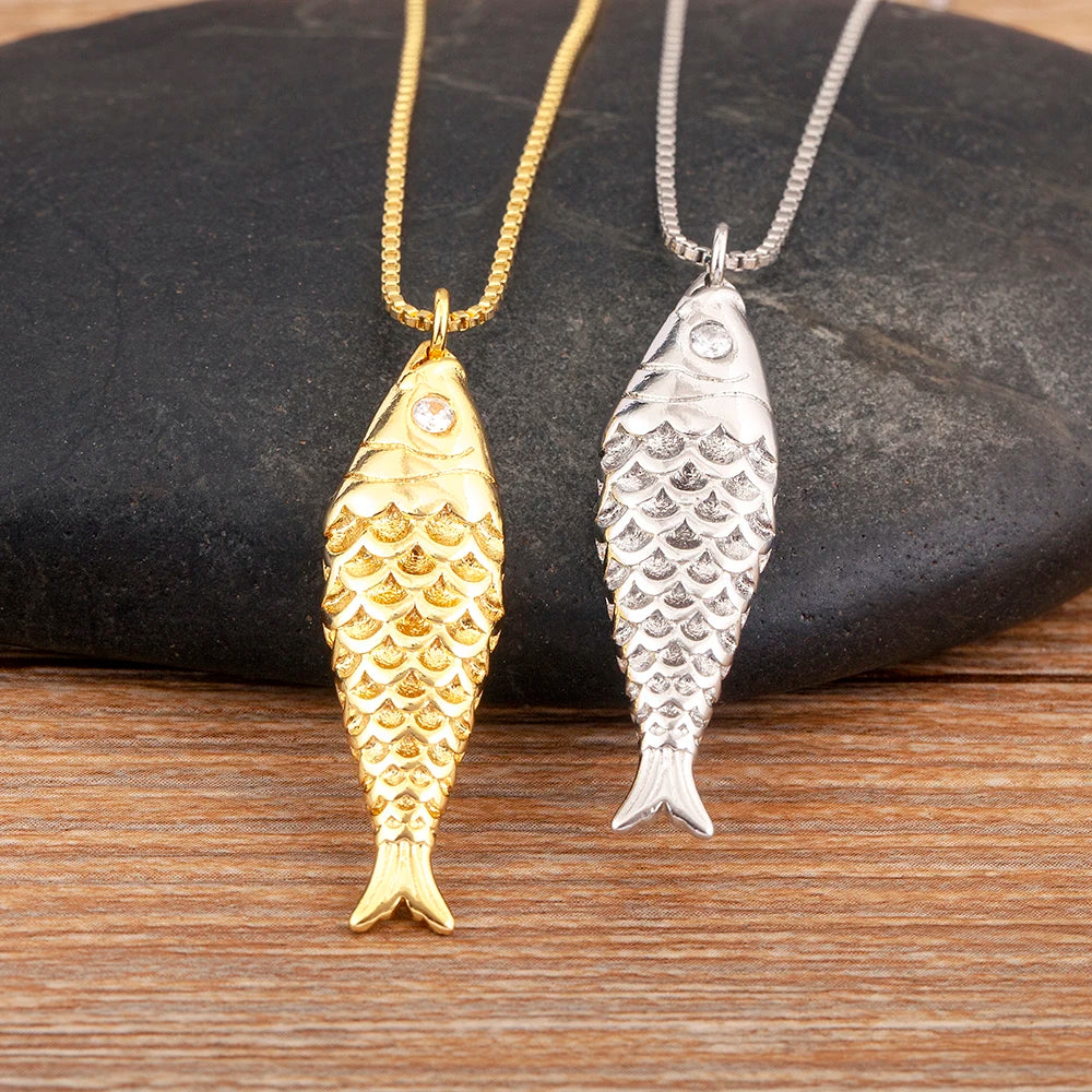 Fish Zircon Charm Necklace