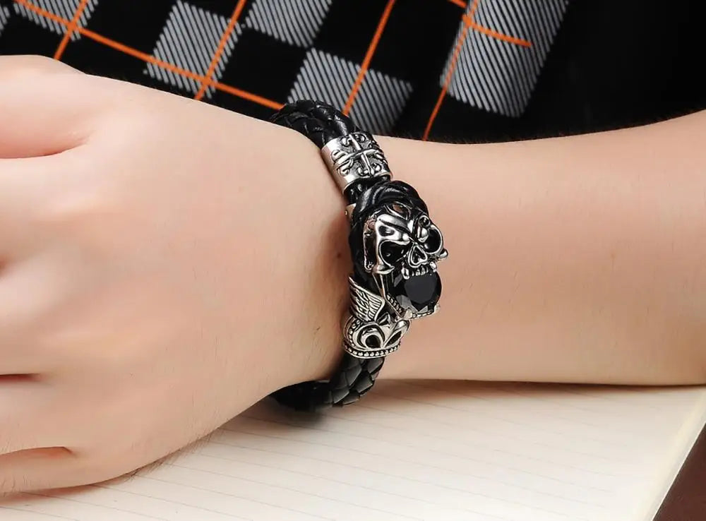 Skull Leather Wrap Bracelet