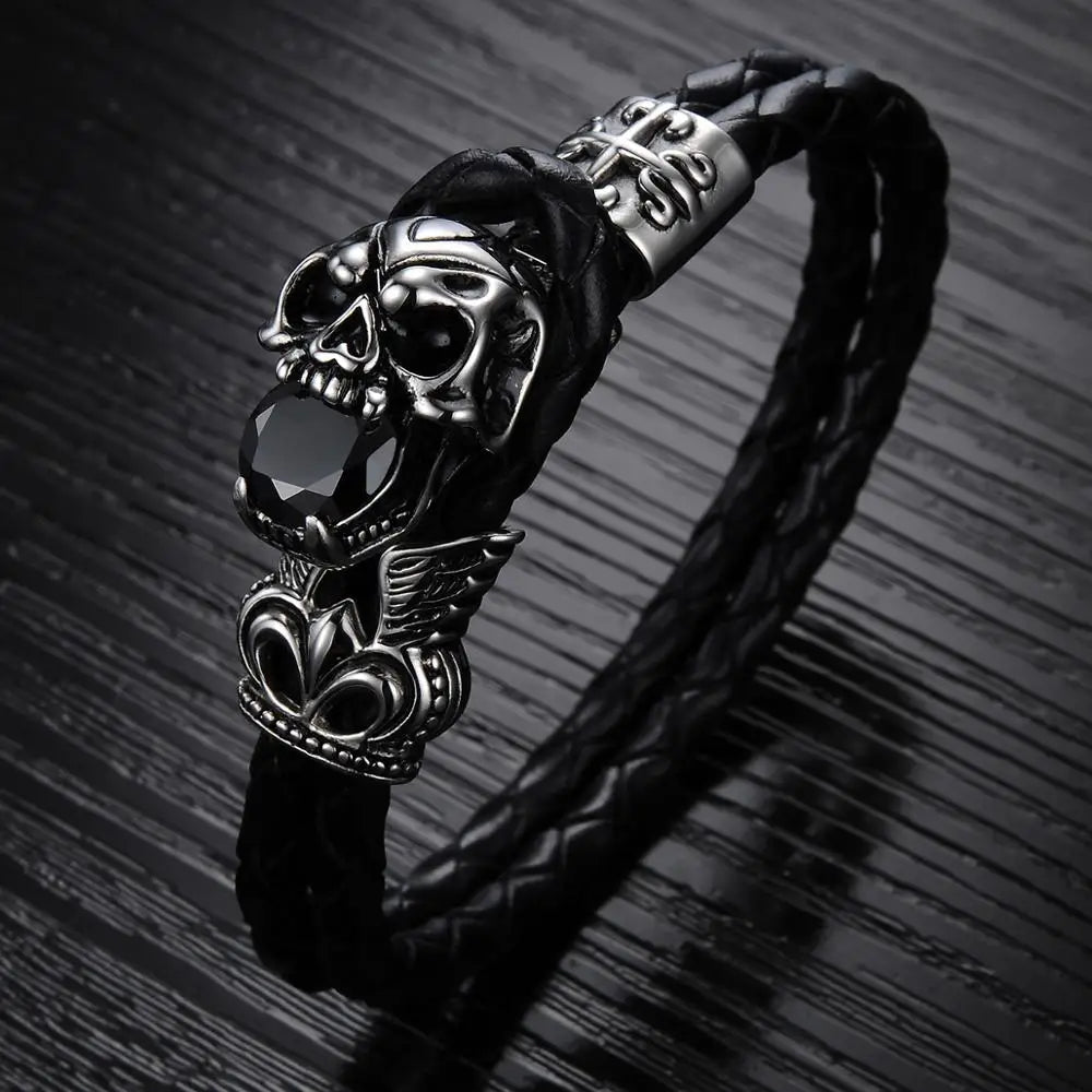 Skull Leather Wrap Bracelet