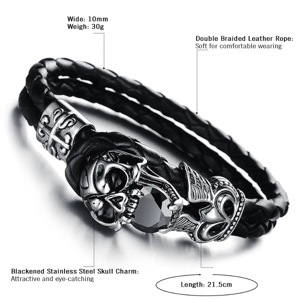 Skull Leather Wrap Bracelet