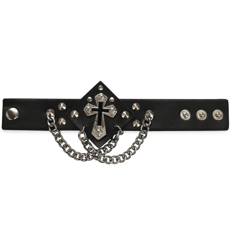 Black Rivet Cross Bracelet