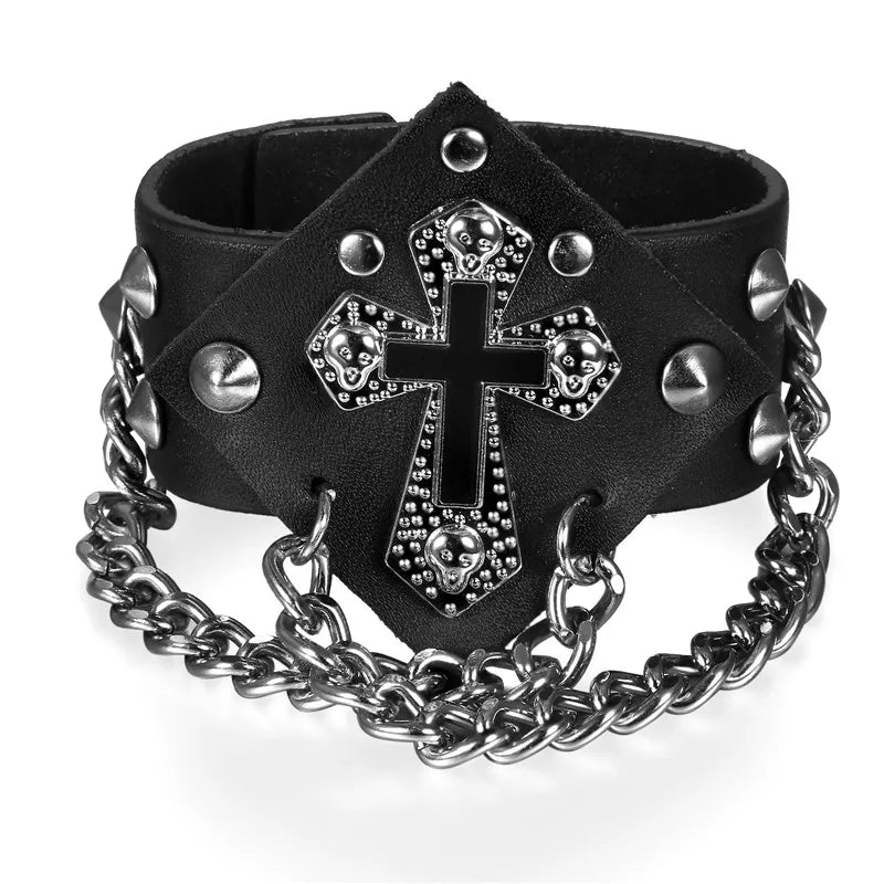 Black Rivet Cross Bracelet