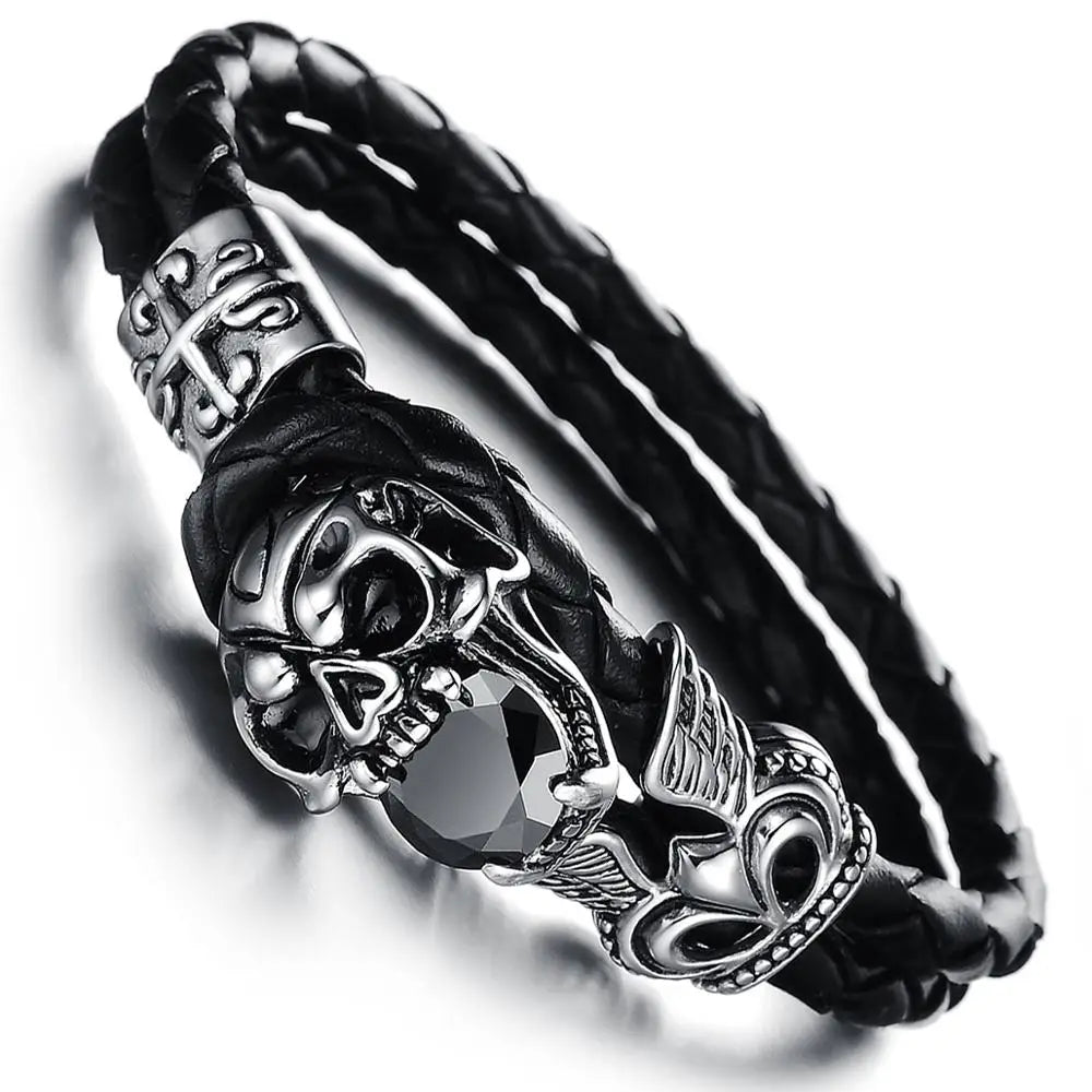 Skull Leather Wrap Bracelet