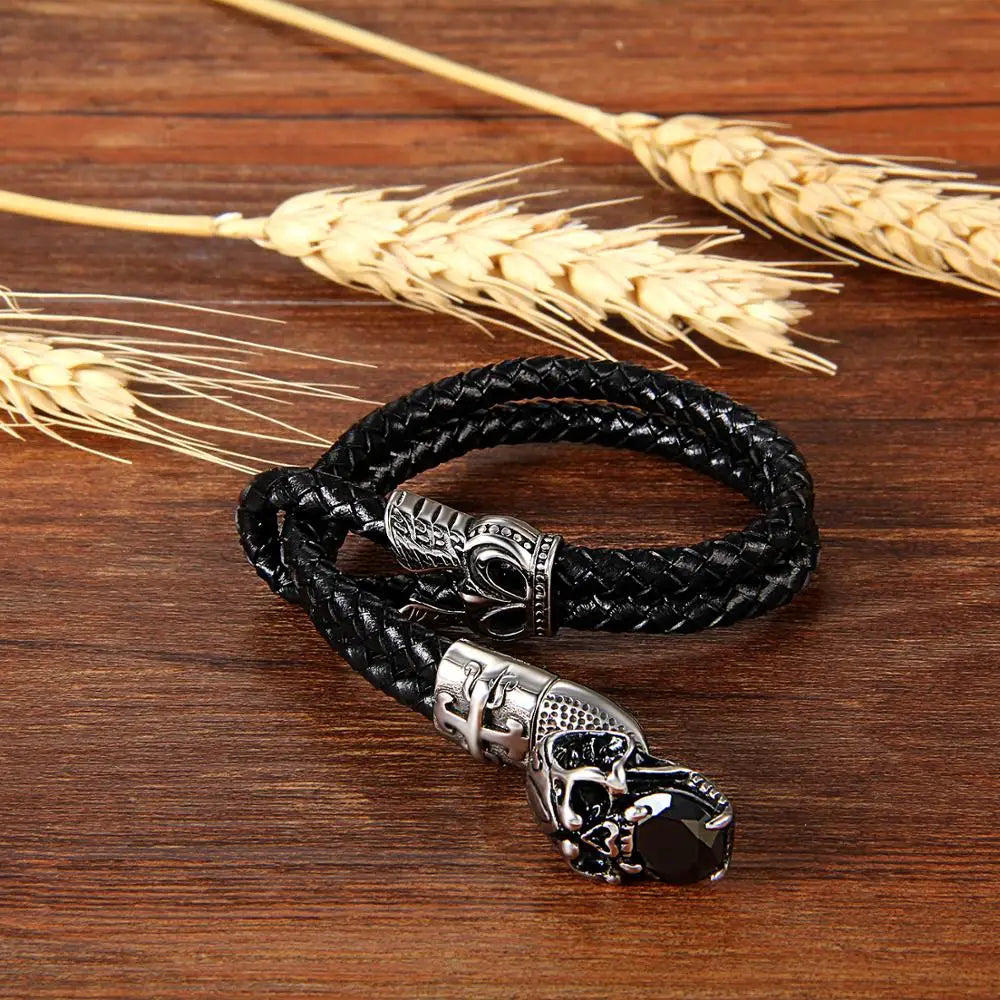 Skull Leather Wrap Bracelet