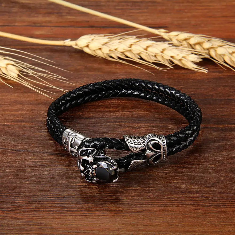 Skull Leather Wrap Bracelet