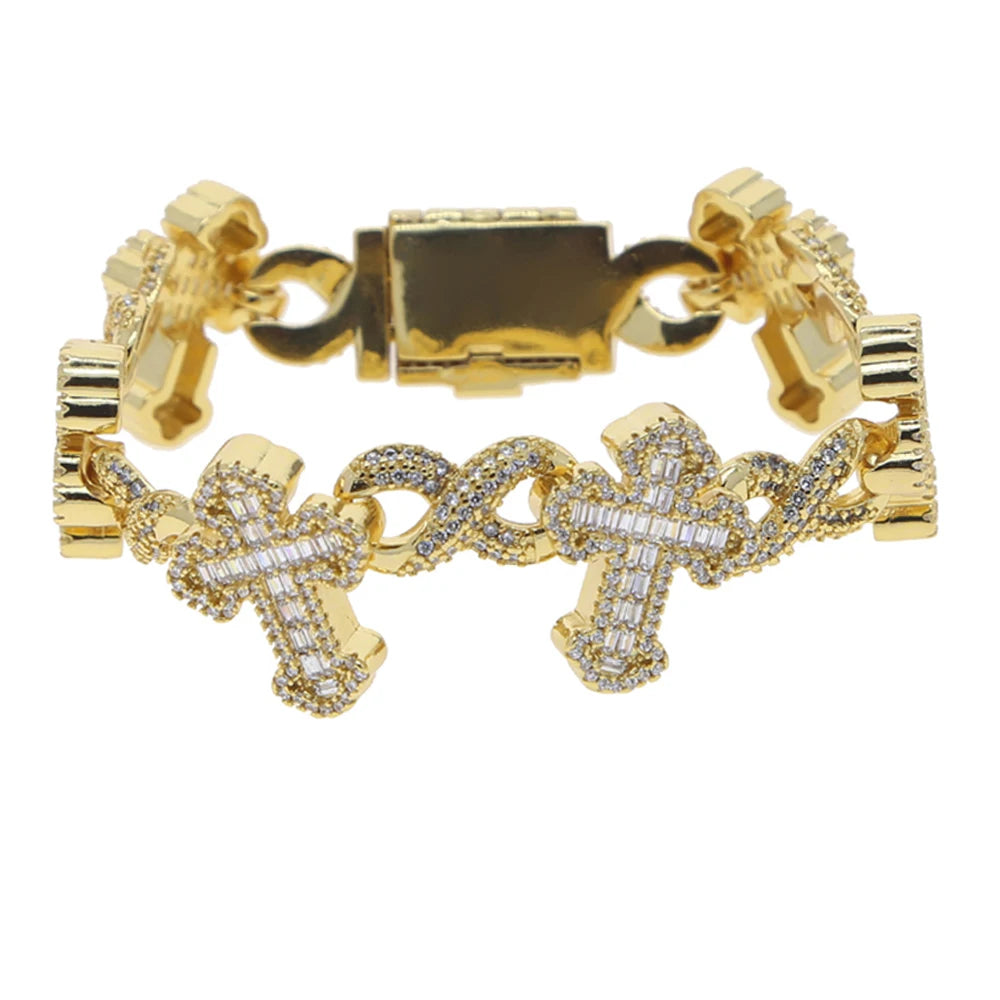 Iced Out Cross Charm Bracelet