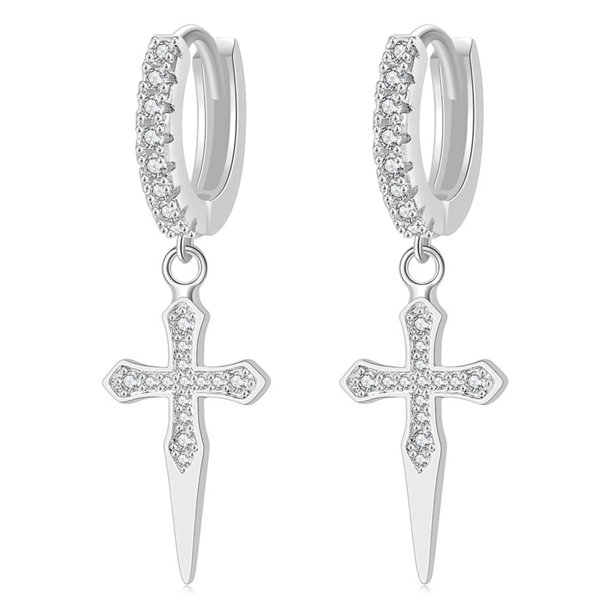 CZ Cross Hoop Earrings