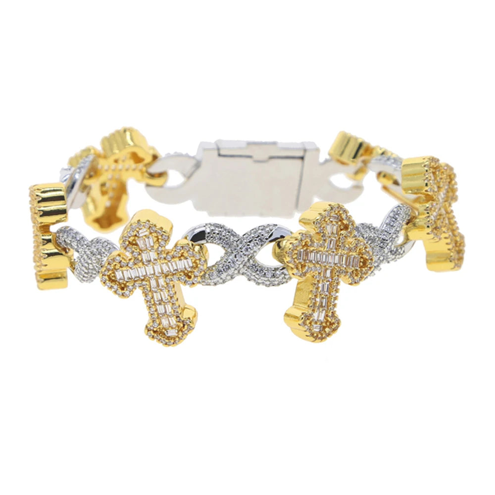 Iced Out Cross Charm Bracelet