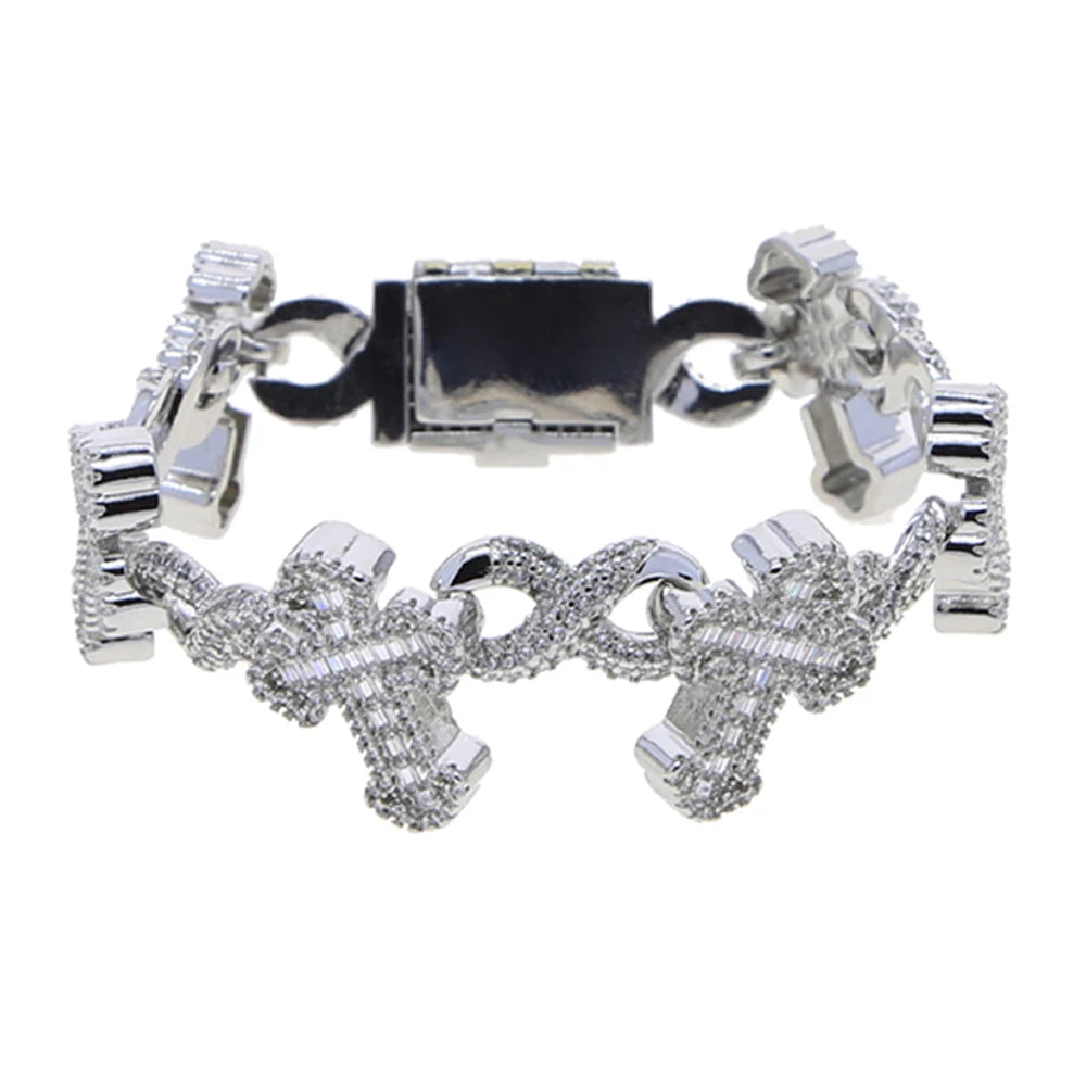 Iced Out Cross Charm Bracelet