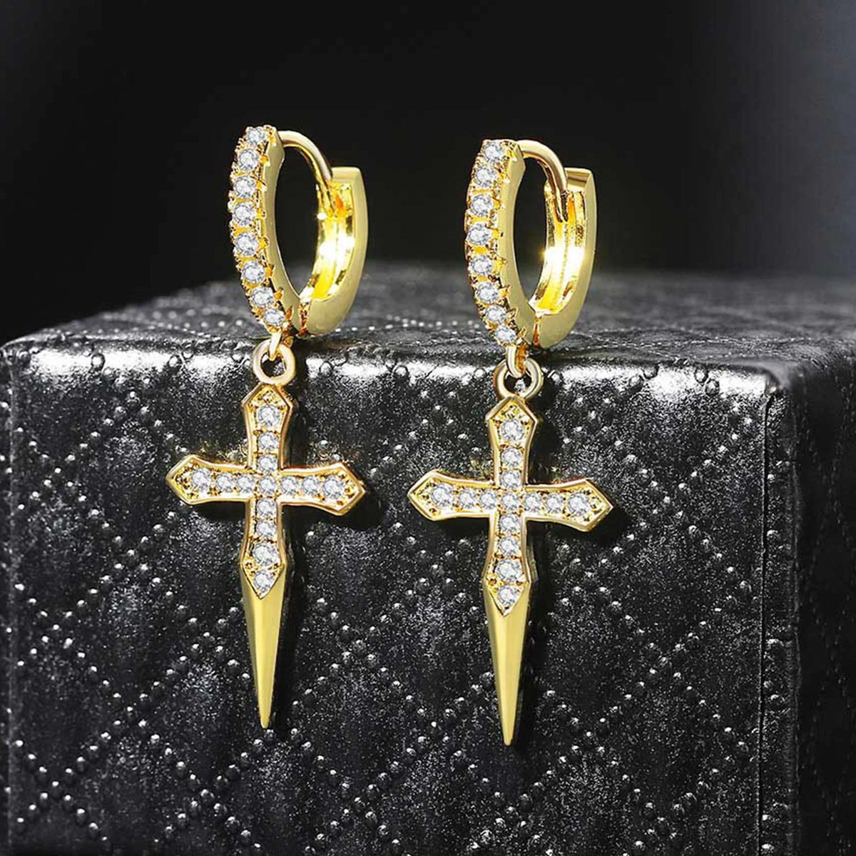 CZ Cross Hoop Earrings
