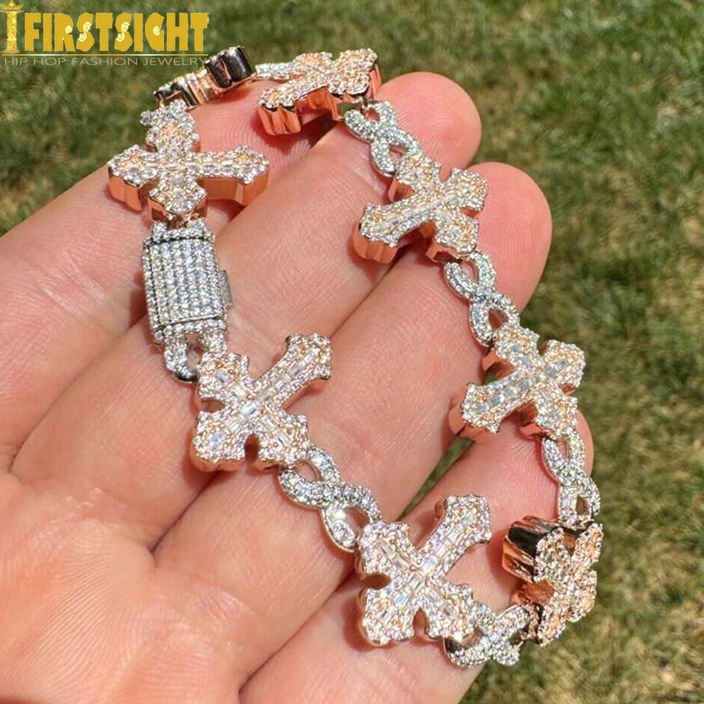 Iced Out Cross Charm Bracelet