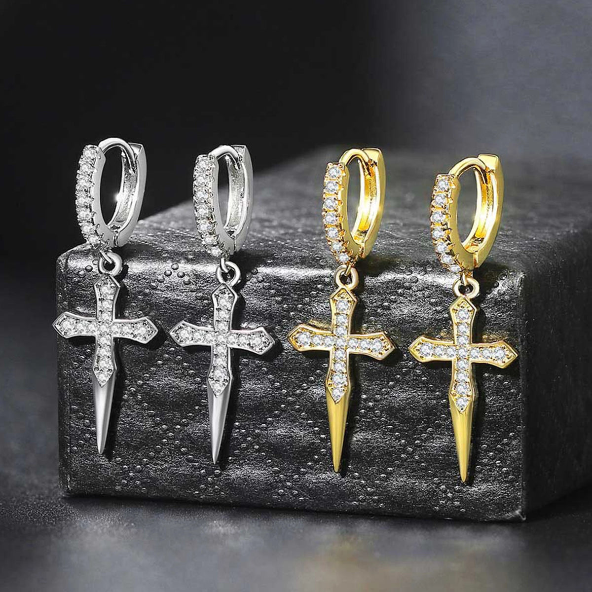 CZ Cross Hoop Earrings