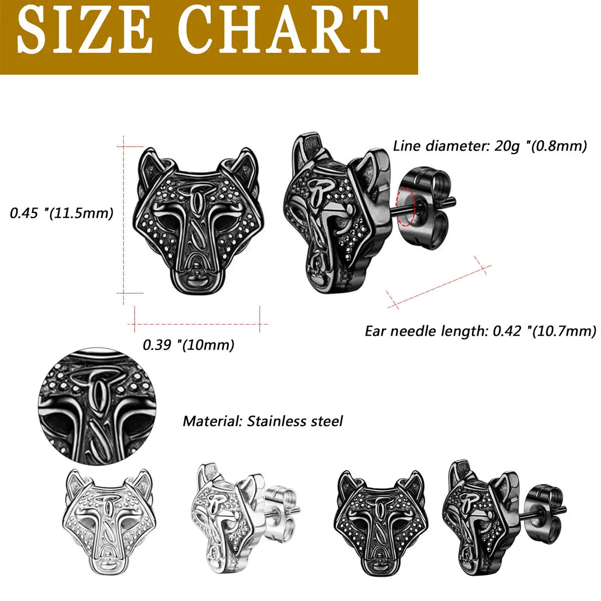 Wolf Rune Studs