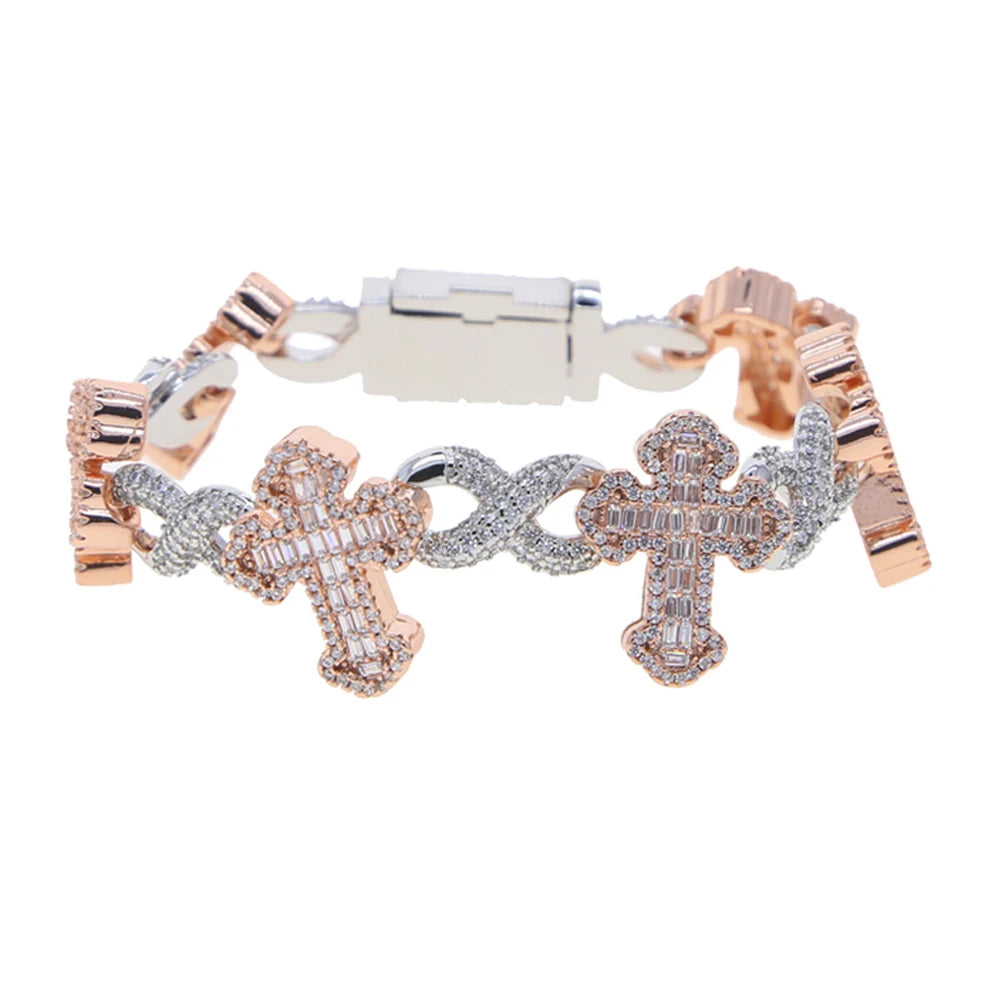 Iced Out Cross Charm Bracelet