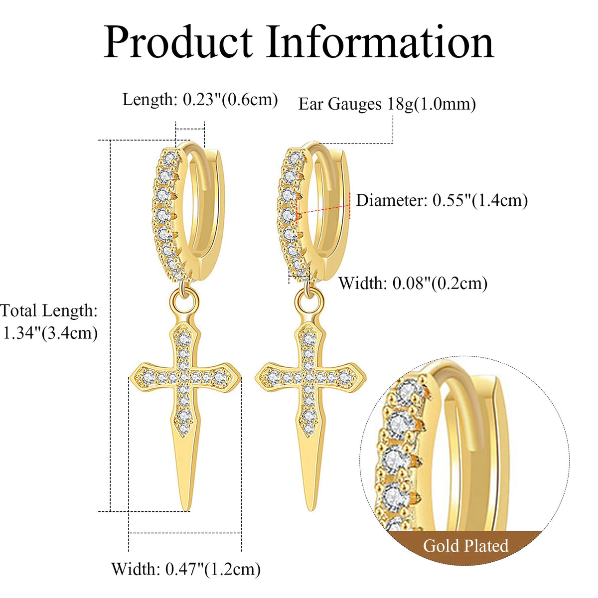 CZ Cross Hoop Earrings