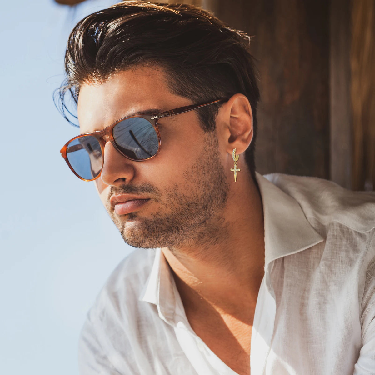 CZ Cross Hoop Earrings