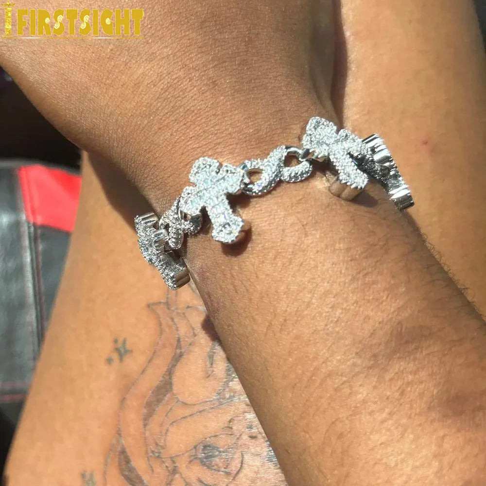 Iced Out Cross Charm Bracelet