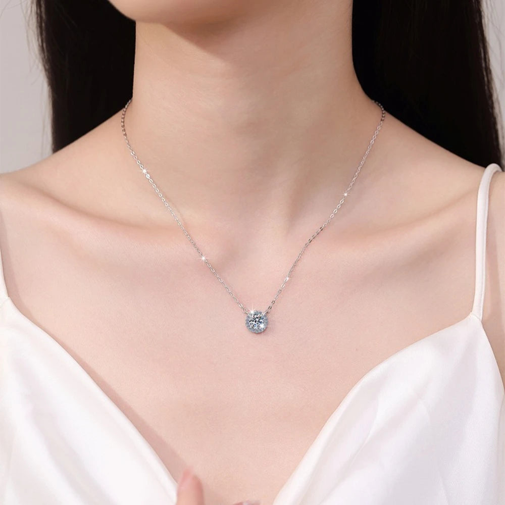 Moissanite Halo Necklace