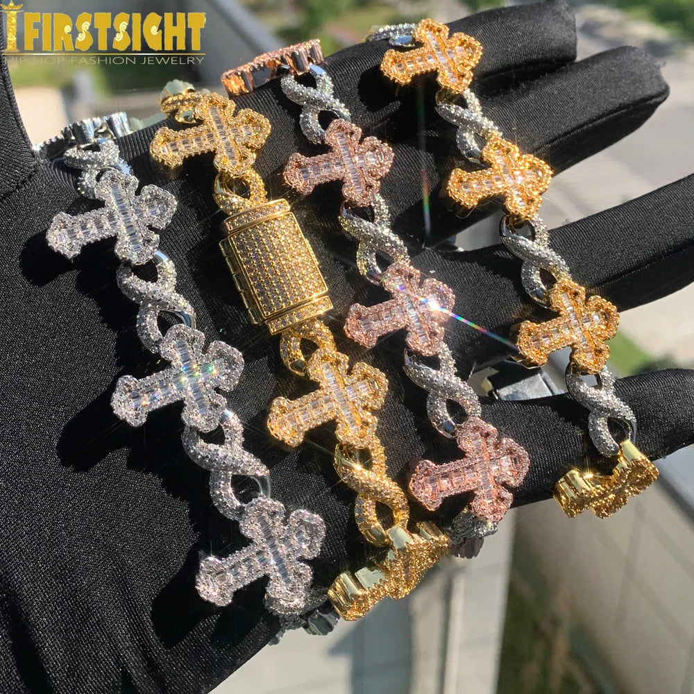 Iced Out Cross Charm Bracelet