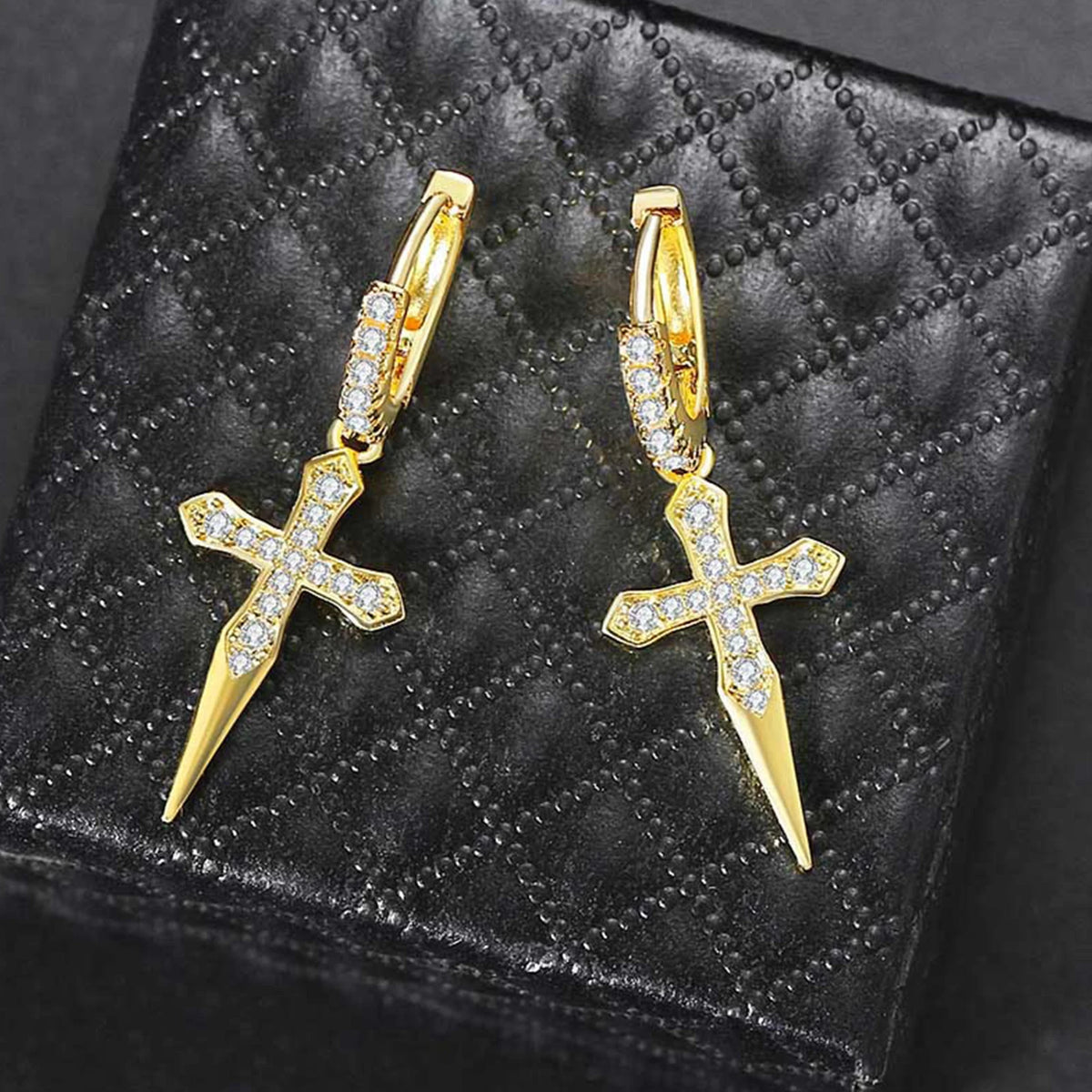 CZ Cross Hoop Earrings