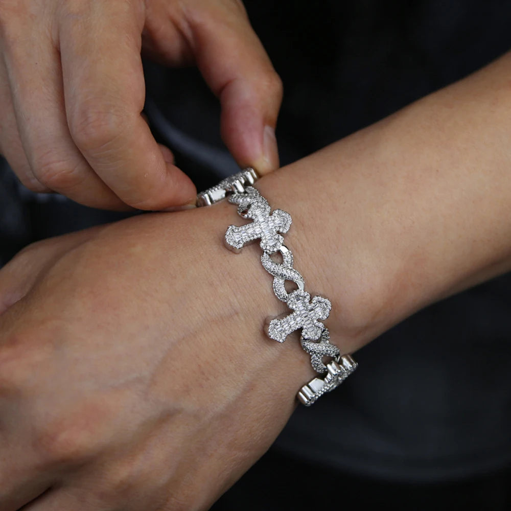 Iced Out Cross Charm Bracelet